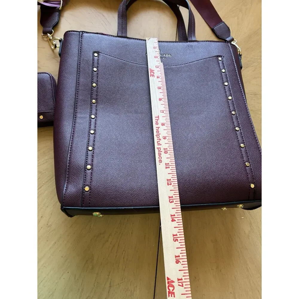 London Fog Sofia Studded Tote Bag & Matching Wallet Plum Burgundy Career Laptop